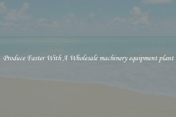 Produce Faster With A Wholesale machinery equipment plant